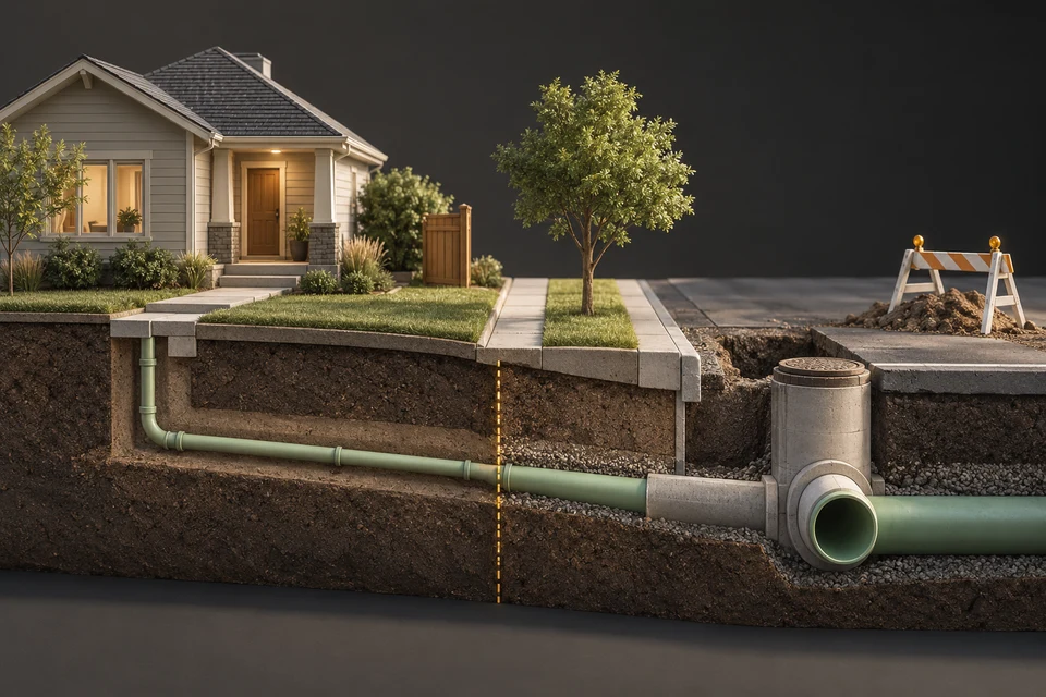 Conceptual illustration of private lateral · property boundary · public connection