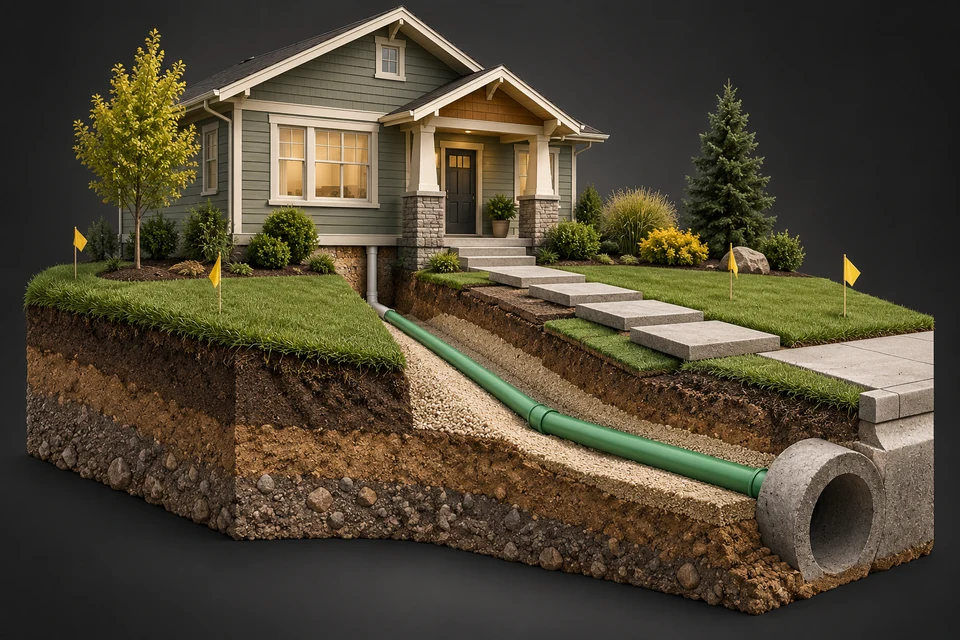 Conceptual illustration of private lateral replacement and yard restoration